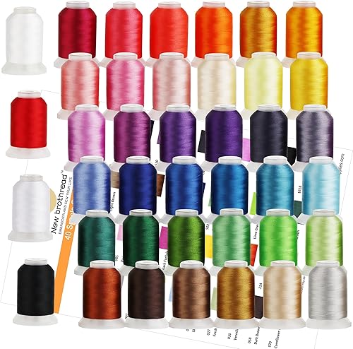 New brothread S 40 colores 100% poliéster máquina bordado hilo 550yd con redes de hilo - Compatible para máquina de coser de bordado en casa