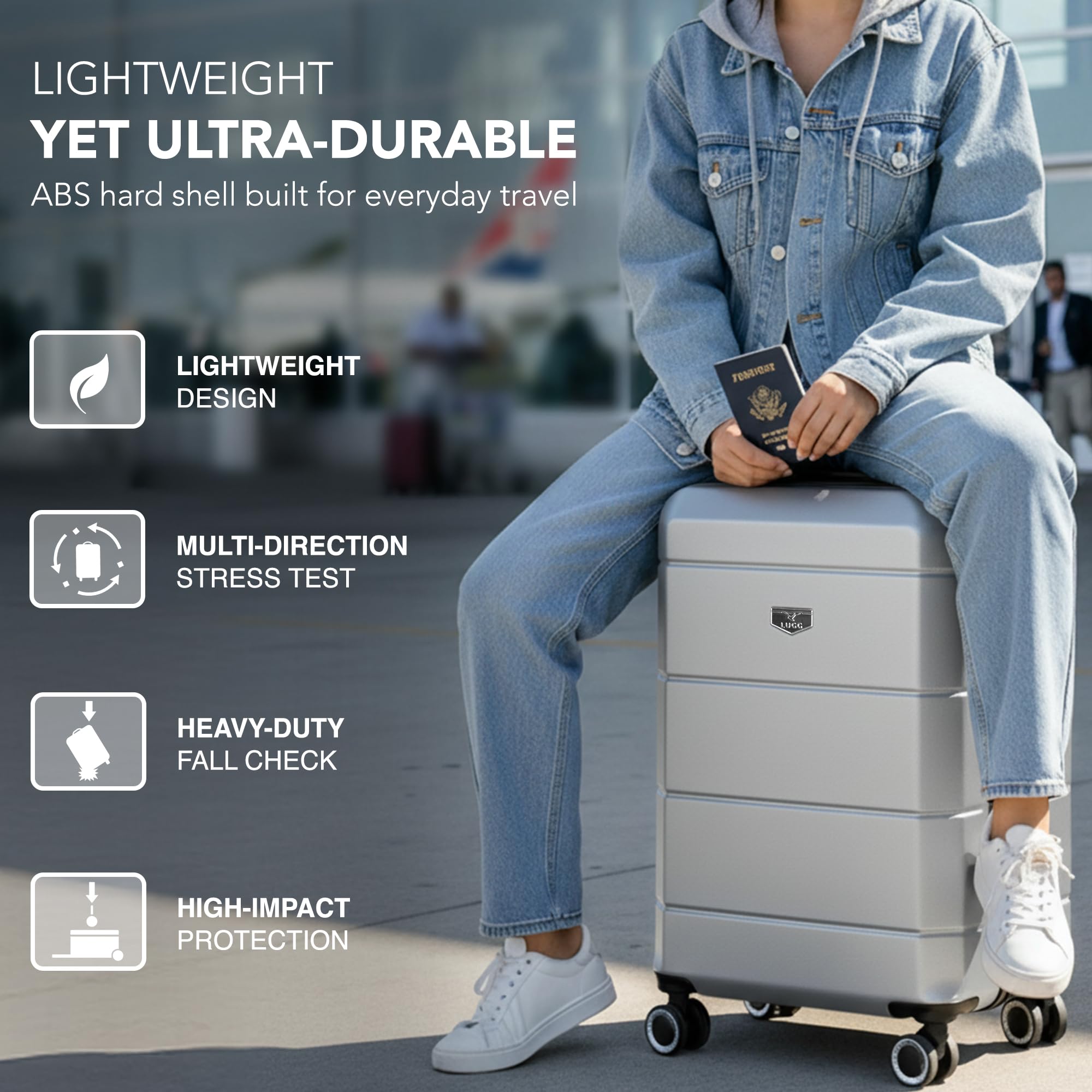 LUGG - Jetset 40cm Suitcase - 40x30x20cm- Ryanair Compatible - Underseat Size - Hard Shell ABS - Spinner & Removable Wheels - Lightweight Travel Luggage- Cream/Brown — view 313