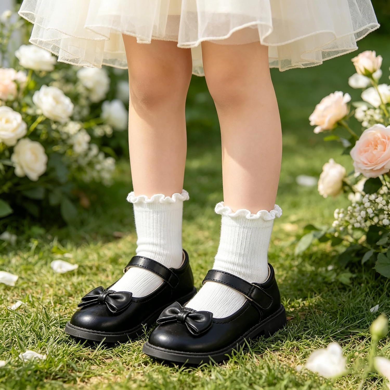 5 Pairs Toddler Girls White Ruffle Ankle Socks, Kids Frilly Athletic Socks for Age 3-5 School Daily Party Outfits