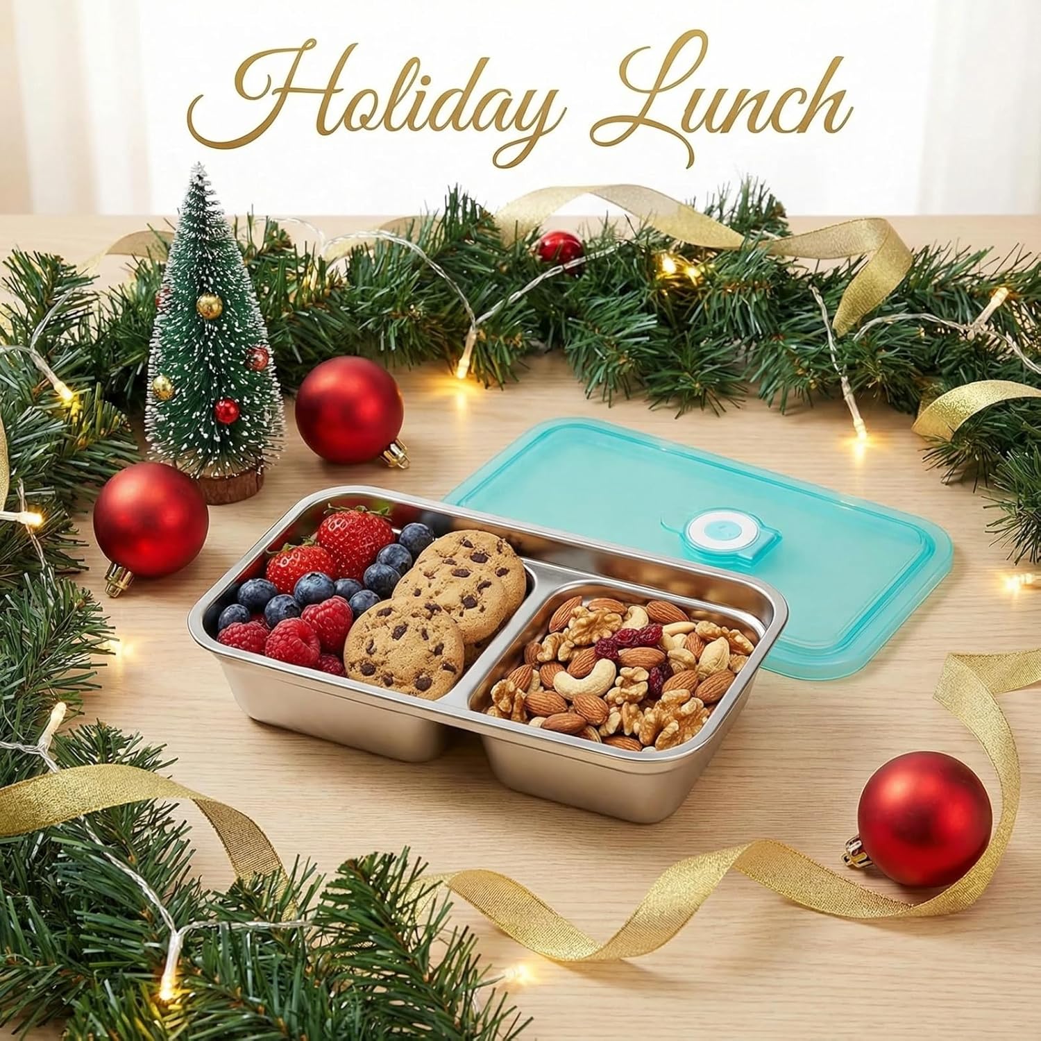 Grab and Go Snack Containers Reusable, 2Pcs Stainless Steel Double Compartment Snack Container,Leakproof Food Storage Containers,Condiment Containers with Lids for Travel and Outdoor Camping - Image 3