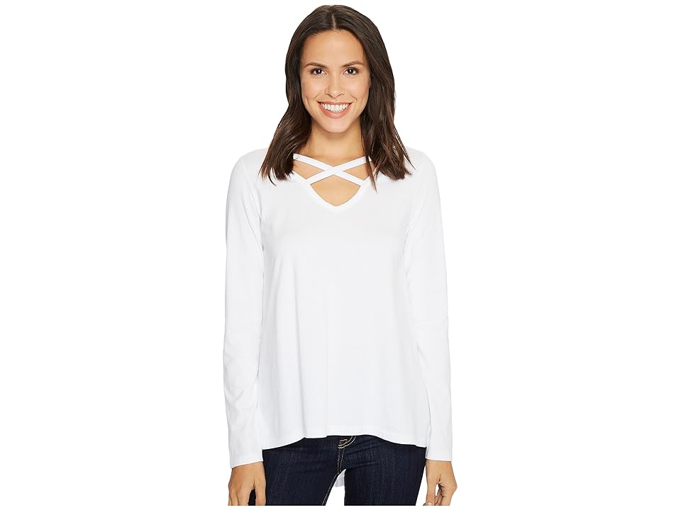 

Mod-o-doc Deluxe Jersey Crisscross V-Neck Long Sleeve Tee (White) Women's T Shirt
