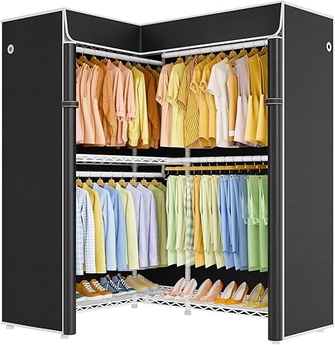 Miniatura 17 de E15C - Perchero en forma de L para esquina, perchero independiente para colgar ropa, organizador de armario resistente de 43.3 pulgadas de ancho x