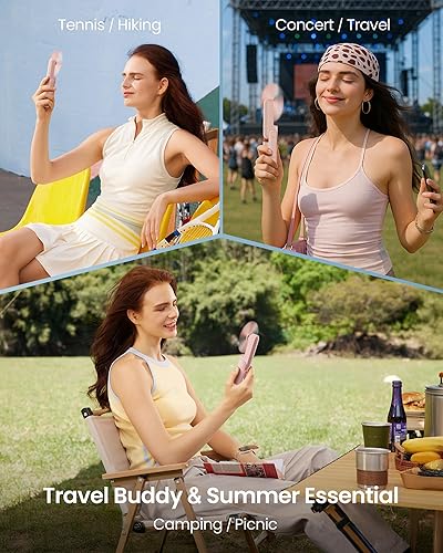 Vista 4 de GAIATOP Portable Handheld Fan, 3 IN 1 Mini Foldable Travel Fans [17H Max Cooling Time] with Power Bank, Pocket Design USB Rechargeable for Travel