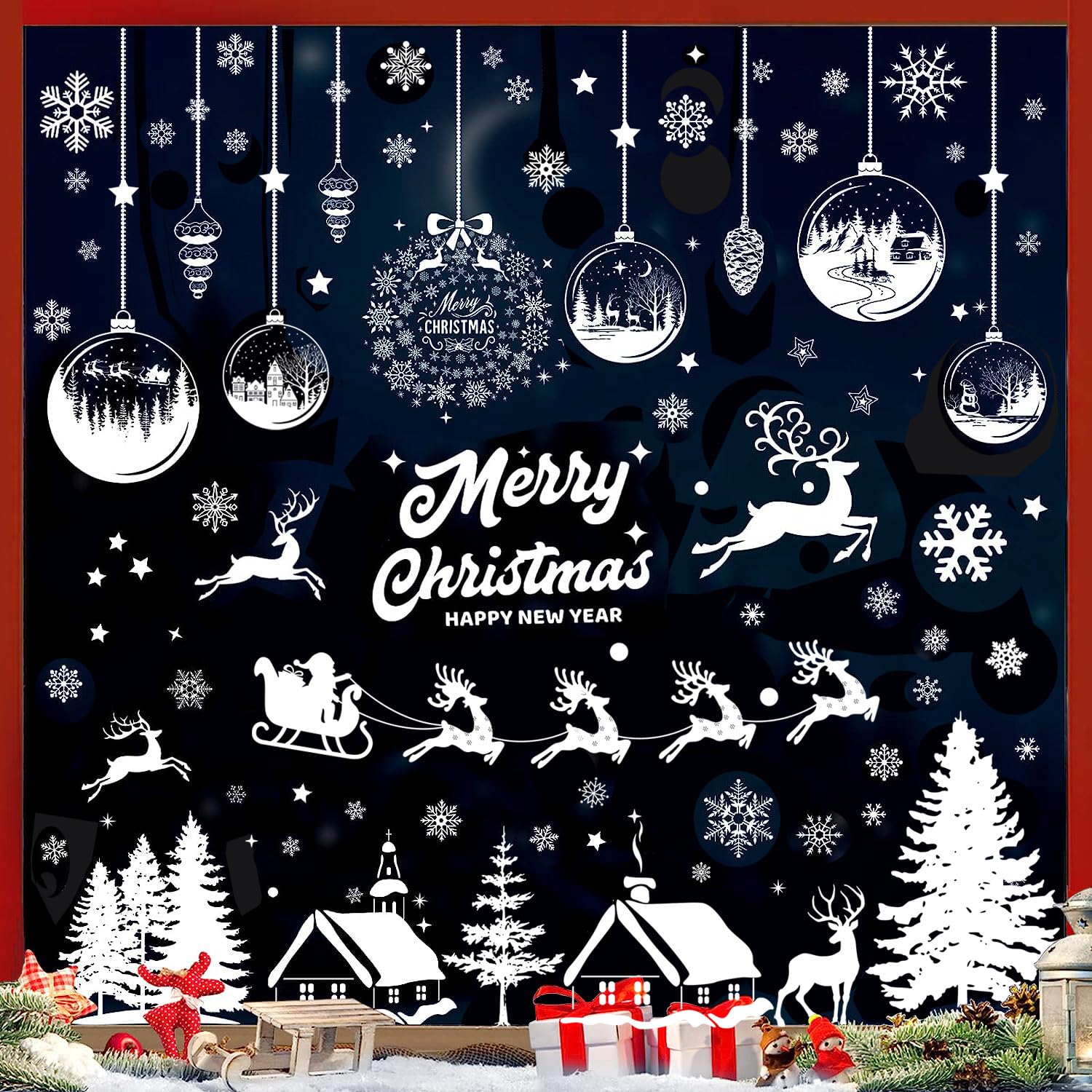 110 Stück Weihnachts-Fensterbilder Selbstklebend – Wiederverwendbar & Doppelseitig