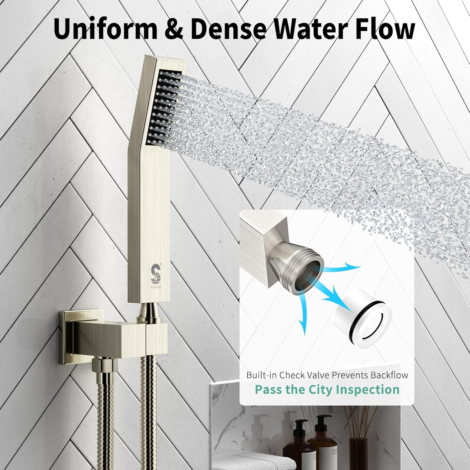 SR SUN RISE 12 Inch Ceiling Mount Brushed Nickel Shower System Bathroom Luxury Rain Mixer Shower Combo Set Ceiling Rainfall Shower Head System Faucet Trim Repair Kits with Rough-in Valve and Trim - Image 3