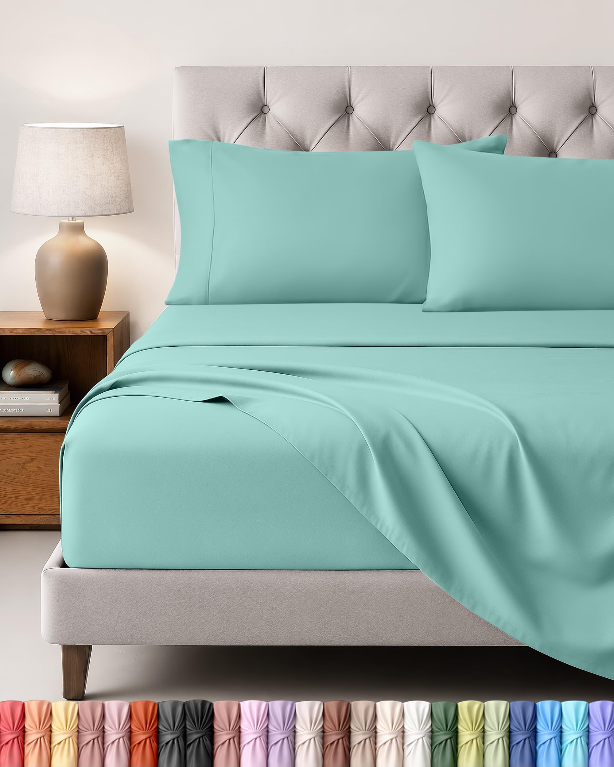 Utopia Bedding Set Lenzuola Letto 4 Pezzi, 180x200cm, Blu Spa | Lenzuolo con Angoli, Lenzuolo Piatto e 2 Federe 50x75 - Matrimoniali - Oeko-Tex Certificato - Poliestre di Microfibra