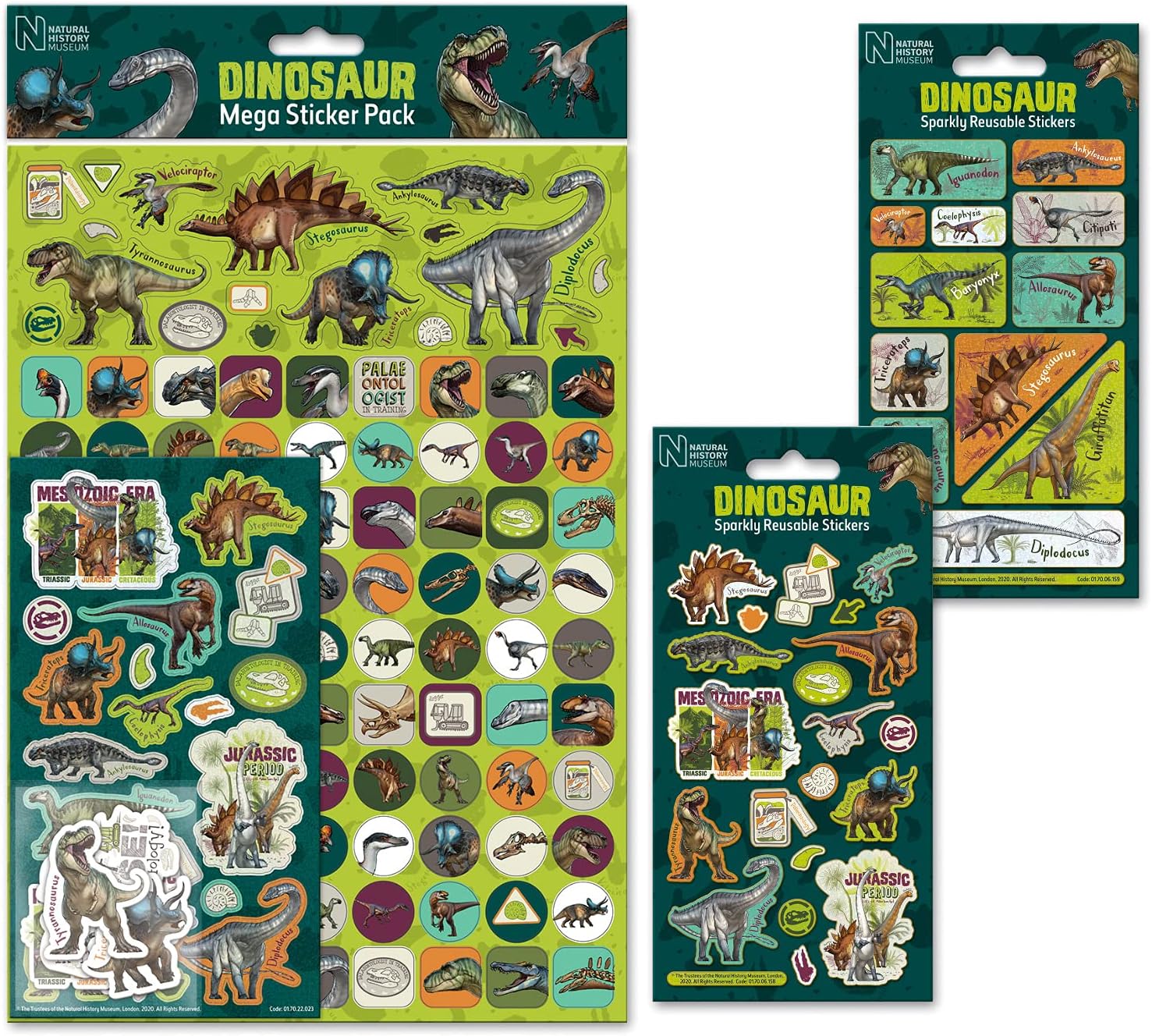 Paper Projects Natural History Museum Dinosaurs Mega Sticker Bundle | Perfect for Scrapbooking and Decoration | Reusable on Non-Porous Surfaces