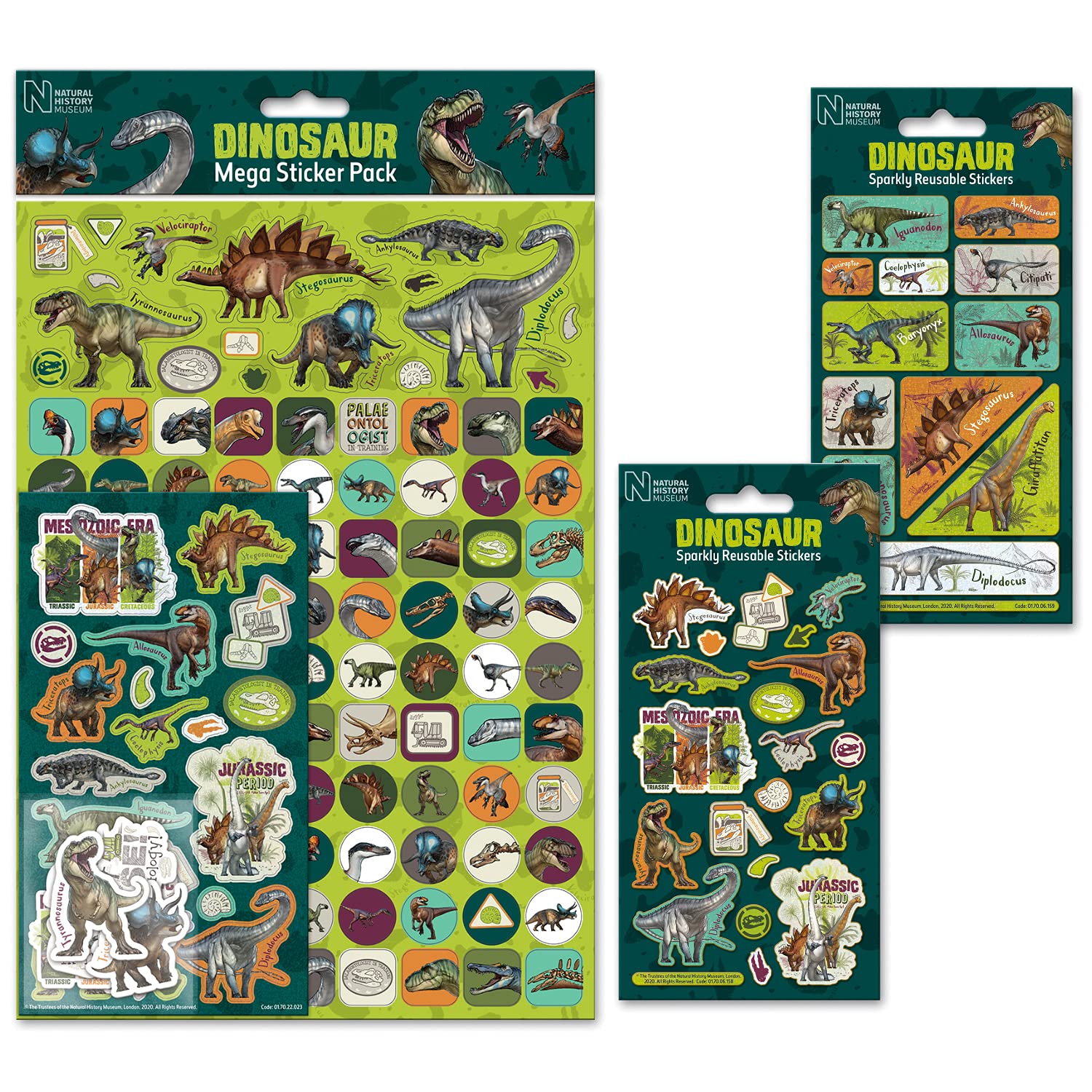 Paper Projects Natural History Museum Dinosaurs Mega Sticker Bundle | Perfect for Scrapbooking and Decoration | Reusable on Non-Porous Surfaces