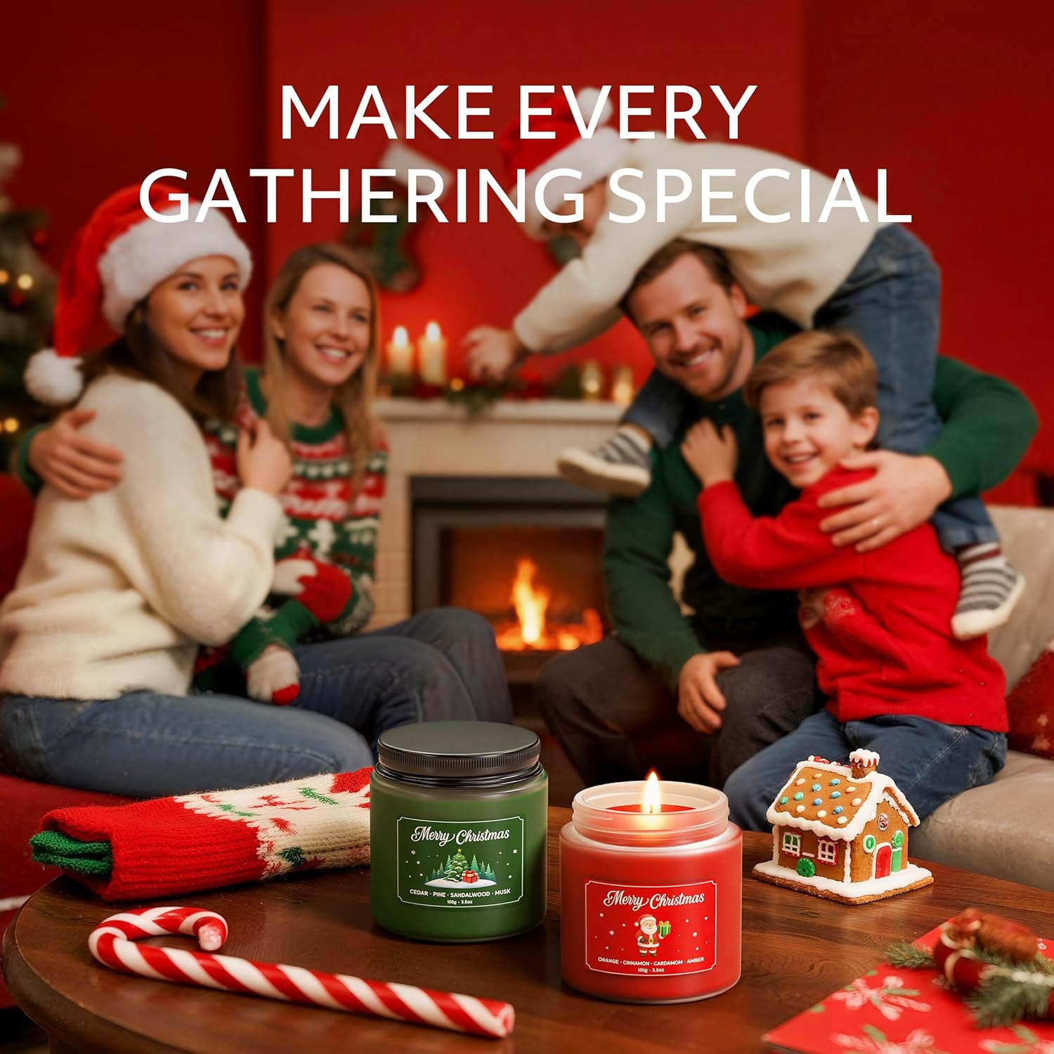 NORVENCE Christmas Candles, Scented Candles Gift Set for Stress Relief, Stress Relief Candle Gifts for Women and Men, Christmas Candle Gifts for Women (Red & Green, 7 oz) - Image 4