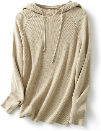Womens Merino Wool Blend Hoodies 2025 Fall Winter Crewneck Sweatshirt Long Sleeve Knitted Sweater with Drawstring
