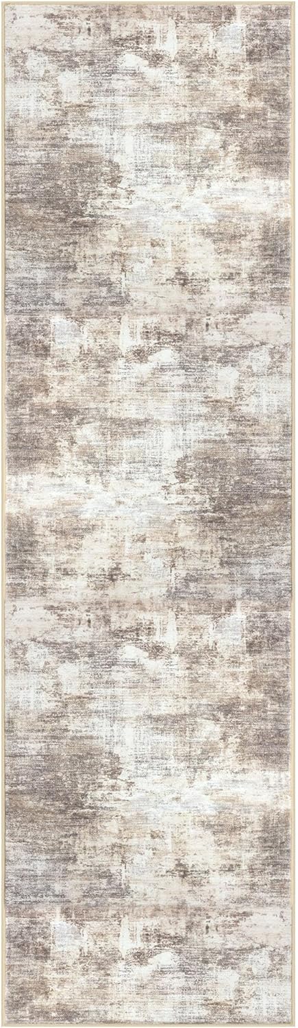IOHOUZE Abstract Runner Rug 3x10 Ft Washable Runners for Hallways, Non Slip Kitchen Runner Printed Faux Wool Entryway Runner Indoor, Modern Abstract Floor Carpet for Hall Kitchen Bedroom, Beige Brown - Image 9