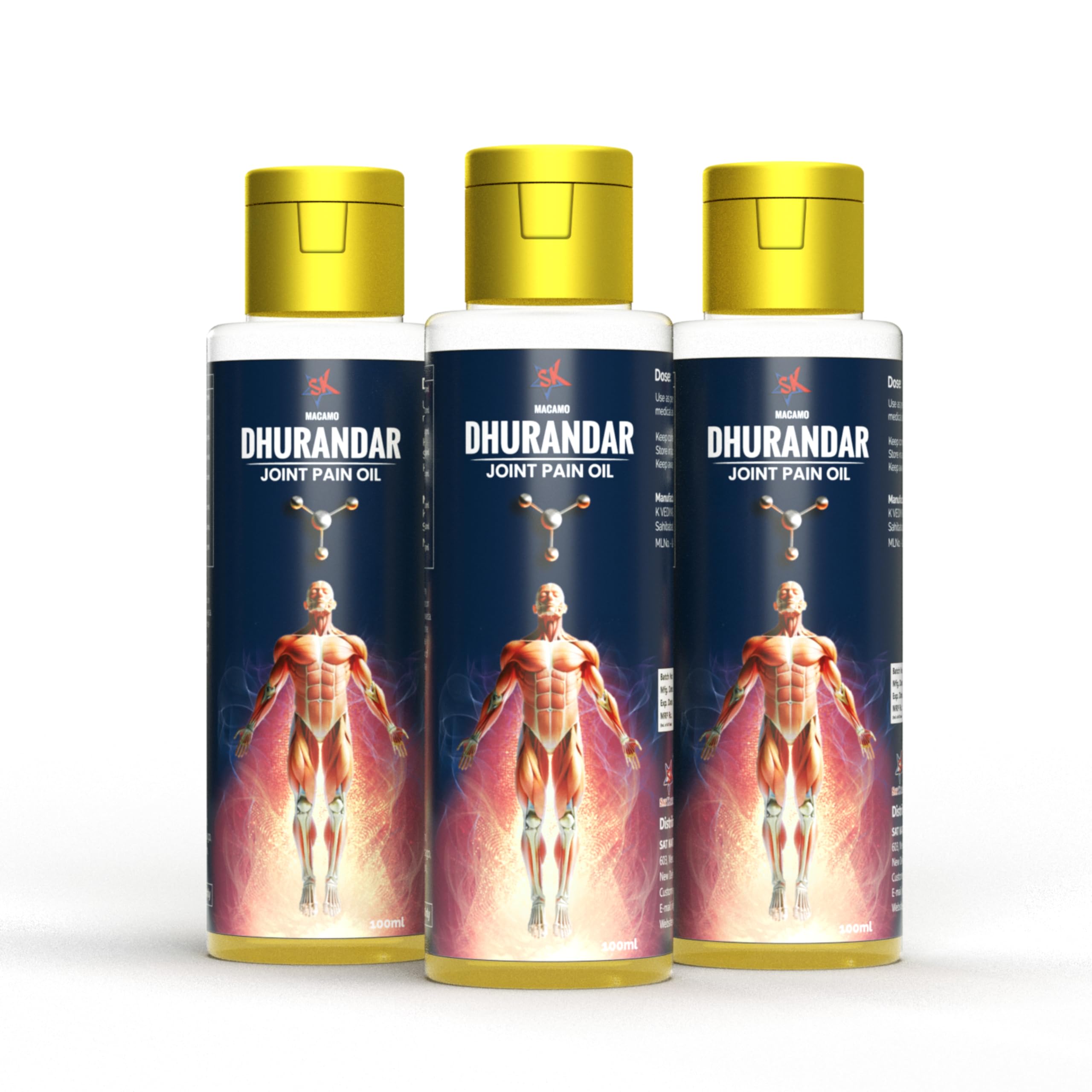 Dhurandar Joint Pain Oil | For Knee Pain, Joint & Muscle Pain Relief | 2+1 Free Ayurvedic Relief Oil | 100 Ml Each Bottles (Pack of 1)-image-47