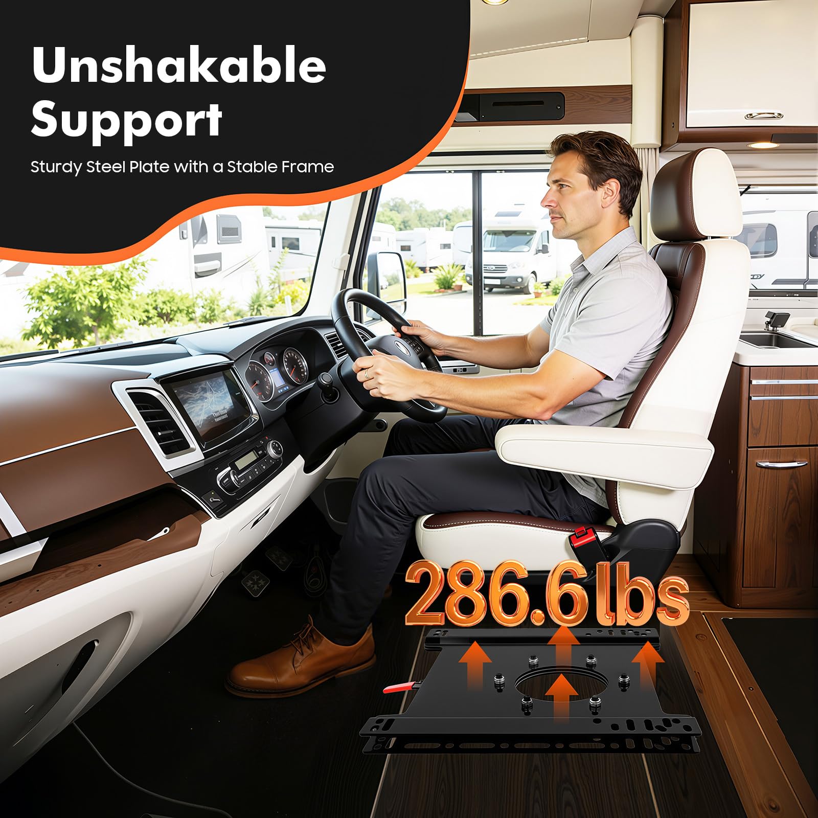 Sitz Drehkonsole 360° für Mercedes Benz Sprinter 2002-2018, Ford Transit 2014-2020, T5 T6 Wohnmobil Sitzkonsole, robuste Stahlsitz Basis, Fahrersitz Drehplatte Schwarz