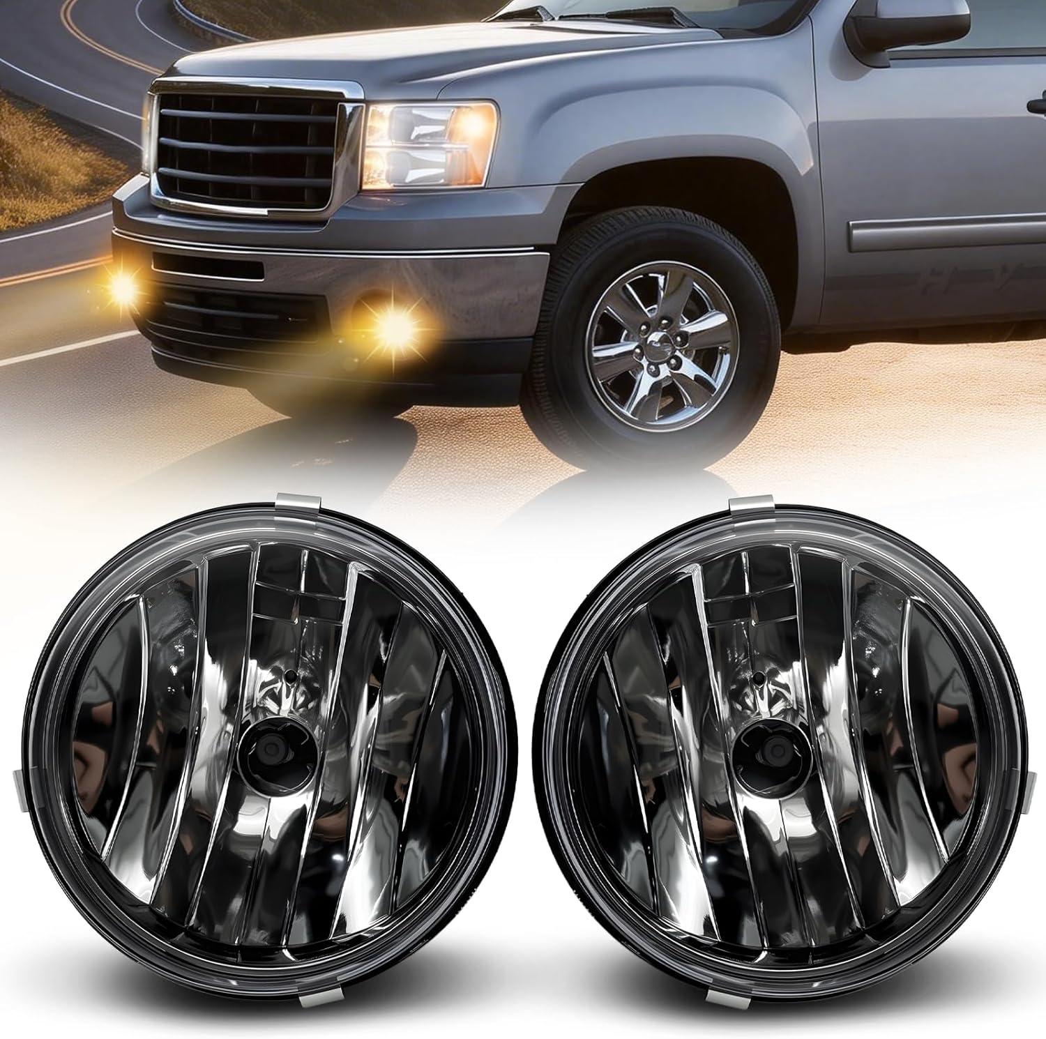 Fog Lights Compatible with 2007-2013 GMC Sierra 1500 2007-2014 Sierra 2500 HD 3500 HD Bumper Driving Fog Lamps with Switch and Wiring Harness Smoked Lens