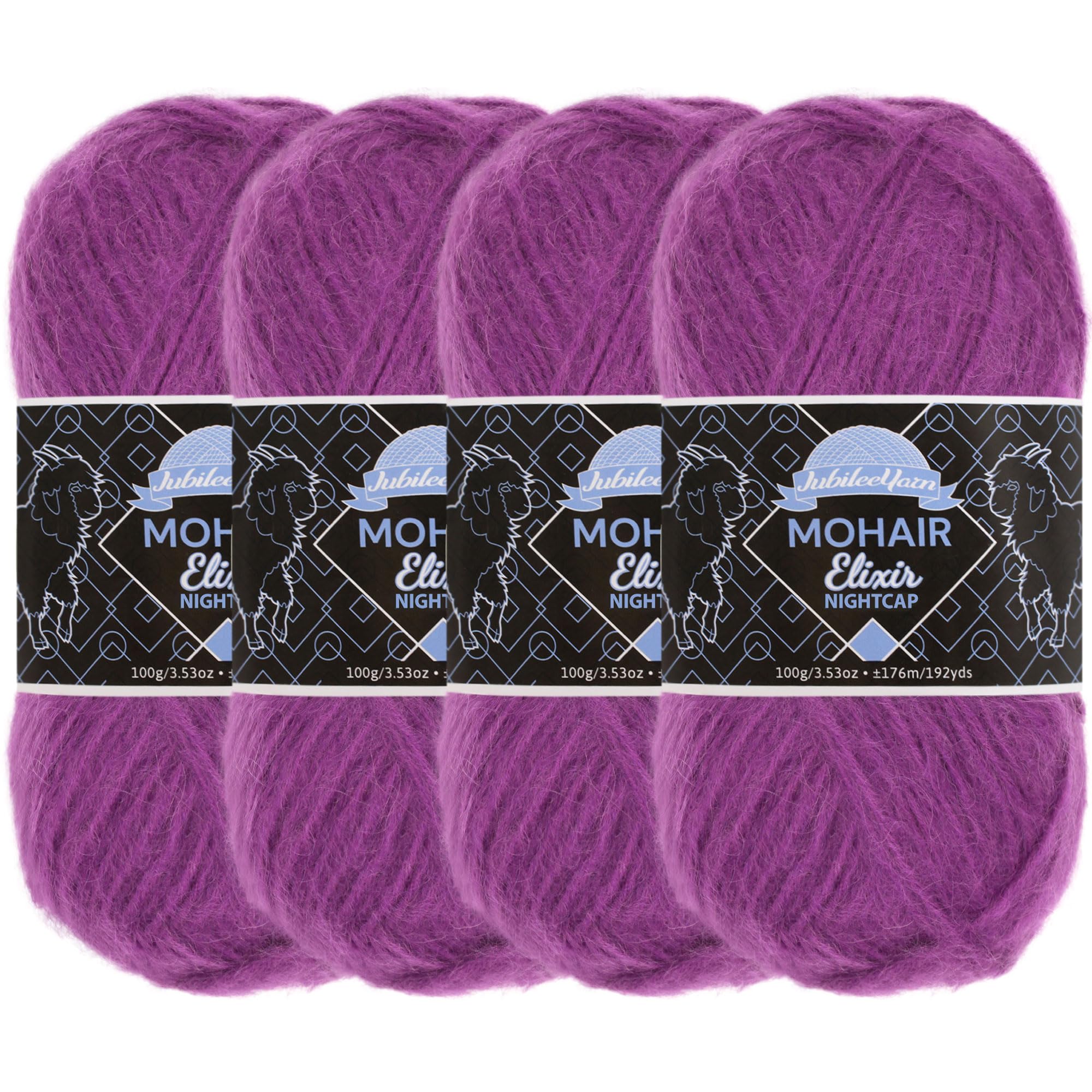 JubileeYarn - Gomitolo di filato Mohair Elixir Nightcap, misto lana grossa, 100 g/matassa, Dragonfruit Paloma, 4 matasse