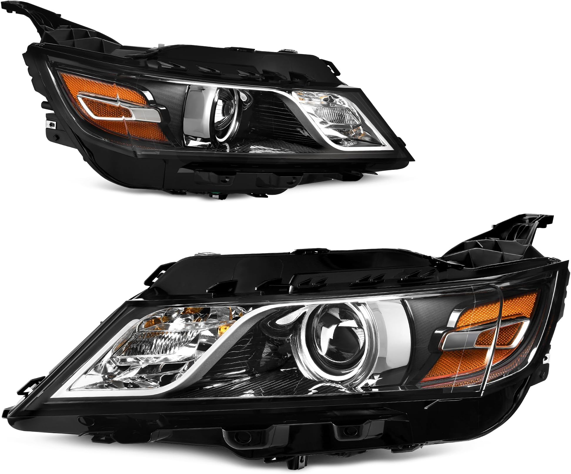 AUTOSAVER88 Projector Headlights Assembly Compatible with 2014-2020 Chevy Impala Factory Halogen Headlamp with bulbs Black Housing Amber Reflector Clear Lens Driver & Passenger Side