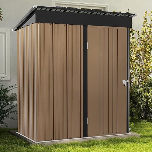Miniatura 6 de Cobertizo de almacenamiento para exteriores, cobertizo de herramientas utilitarias de 5 x 3 pies con puerta con cerradura, cobertizo de acero