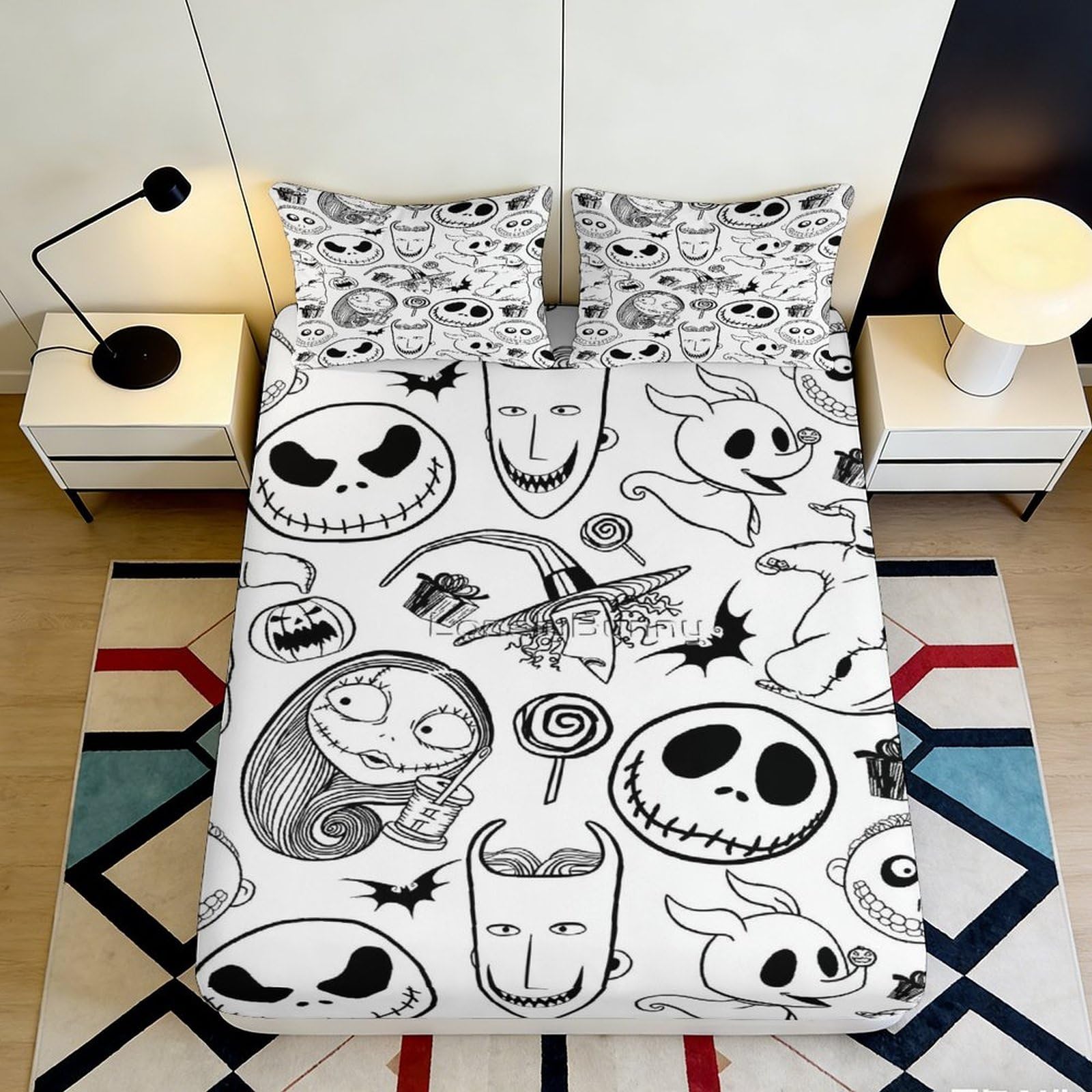 3D Printed Halloween Skeleton Fitted Sheet Microfiber Soft Breathable Gothic Skull Bed Cover for Bedroom Dormitory Guest Room Mattress Protection Decor 120x200x25cm