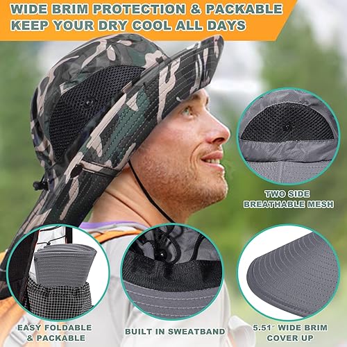 Miniatura 5 de Sombrero de sol de ala súper ancha para hombres y mujeres, camuflaje verde.., Gris (Deep Grey)