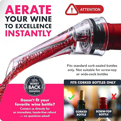 Miniatura 3 de VINABON Boquilla de aireador de vino 2025 - Aireador profesional de vino se fija a la botella para un mejor sabor, ramo mejorado y acabado rico.