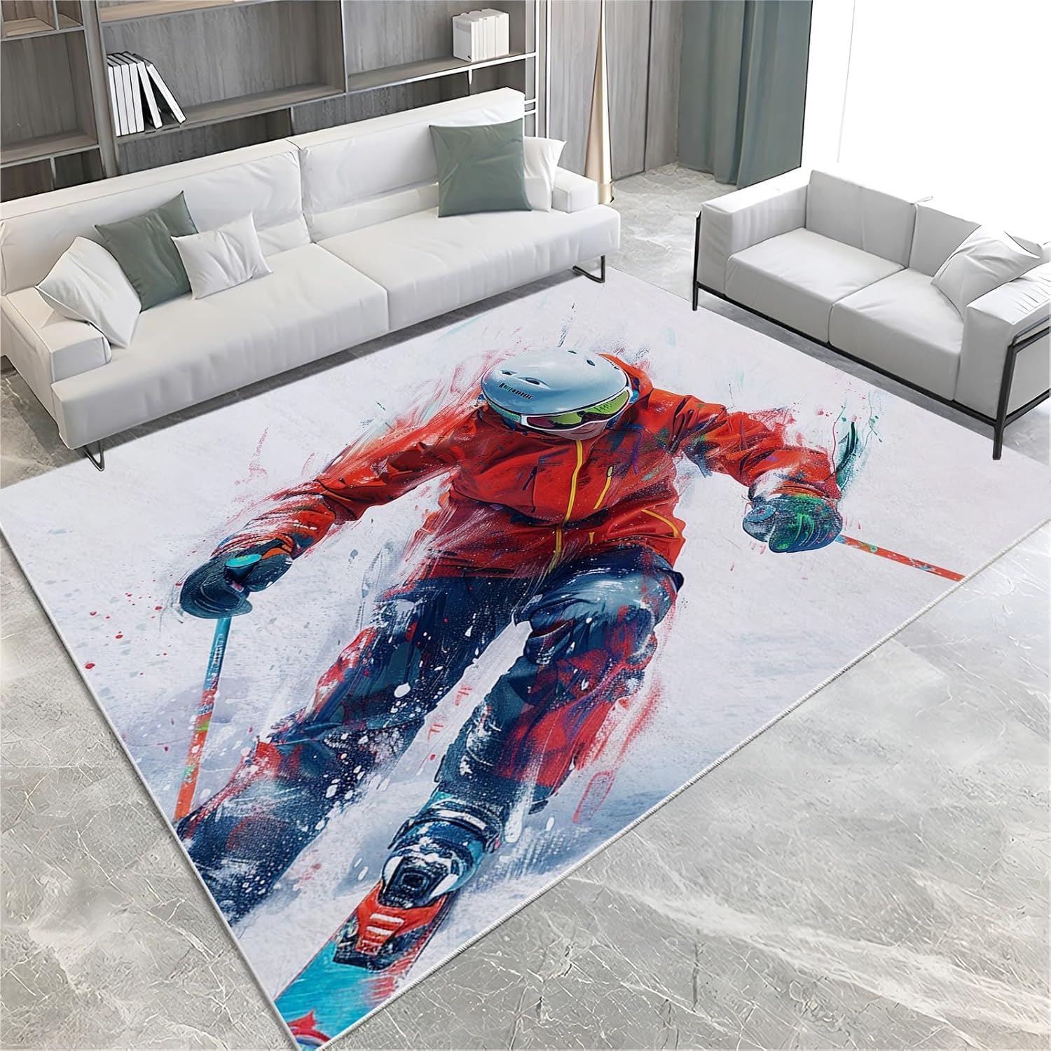 Tapis skieur 3D anti-glisse et grand tapis doux lavable pour salon moderne