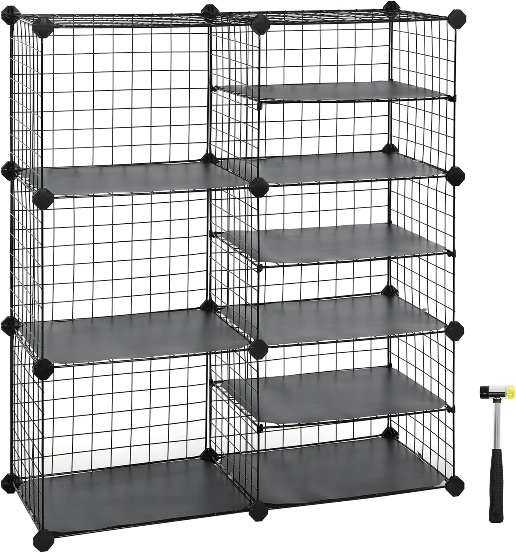 SONGMICS Cube Storage, 16 Pair Shoe Rack, DIY Shoe Organizer with Divider Design, Clothes Storage Organizer for Wardrobe, Closet, Modular Bookcase, with Rubber Mallet, Black ULPI36H