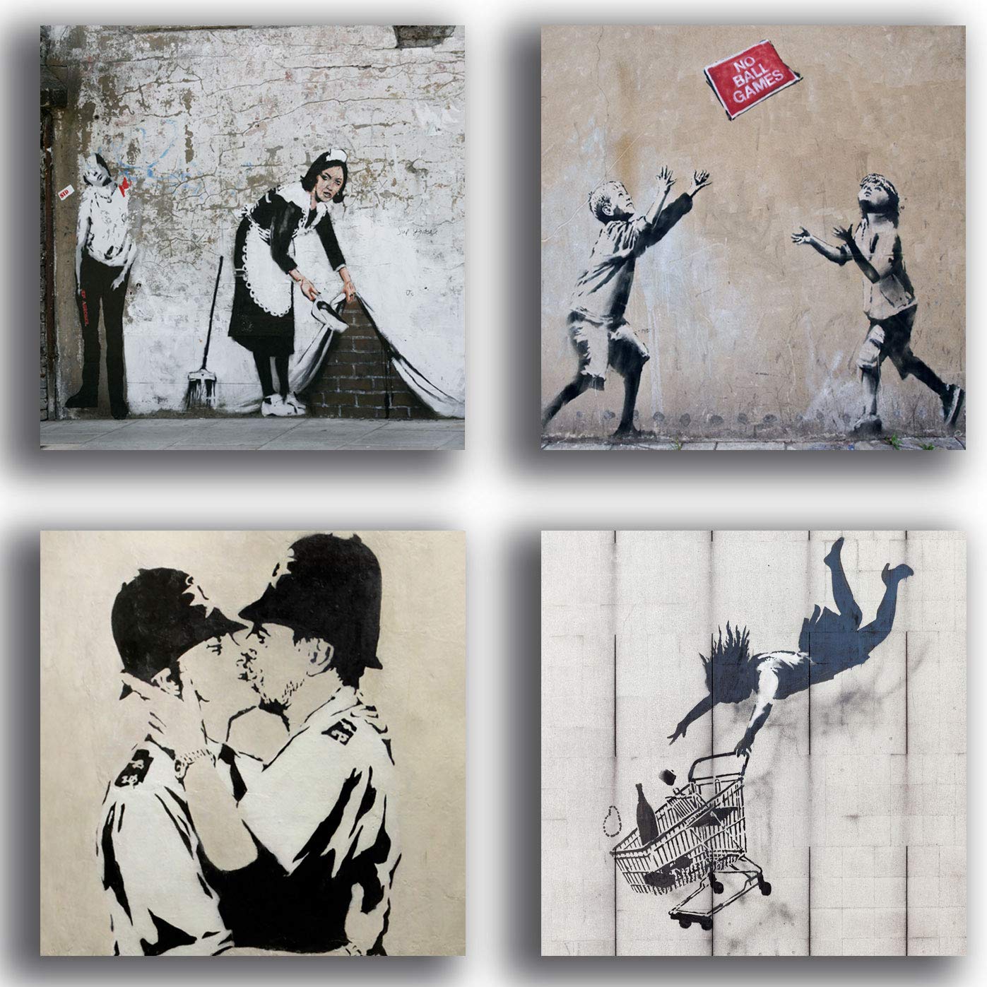 SIXTTART Quadro Su Tela Banksy Street Art Con Fiori | Decorazione Parete Astratta Floreale | Stampa D'Arte Moderna 152x76 Cm, Pronta Da Appendere