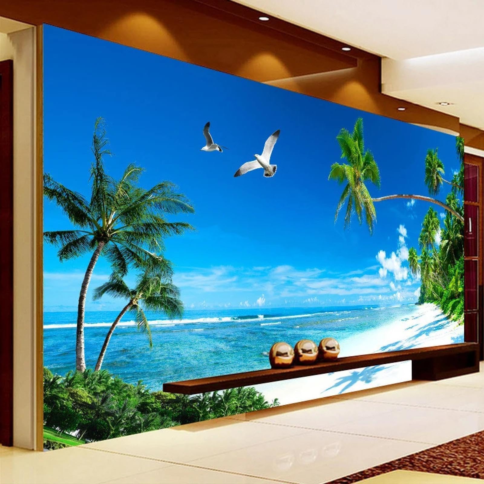 Fresque autocollante en PVC imperméable papier peint 3D plage