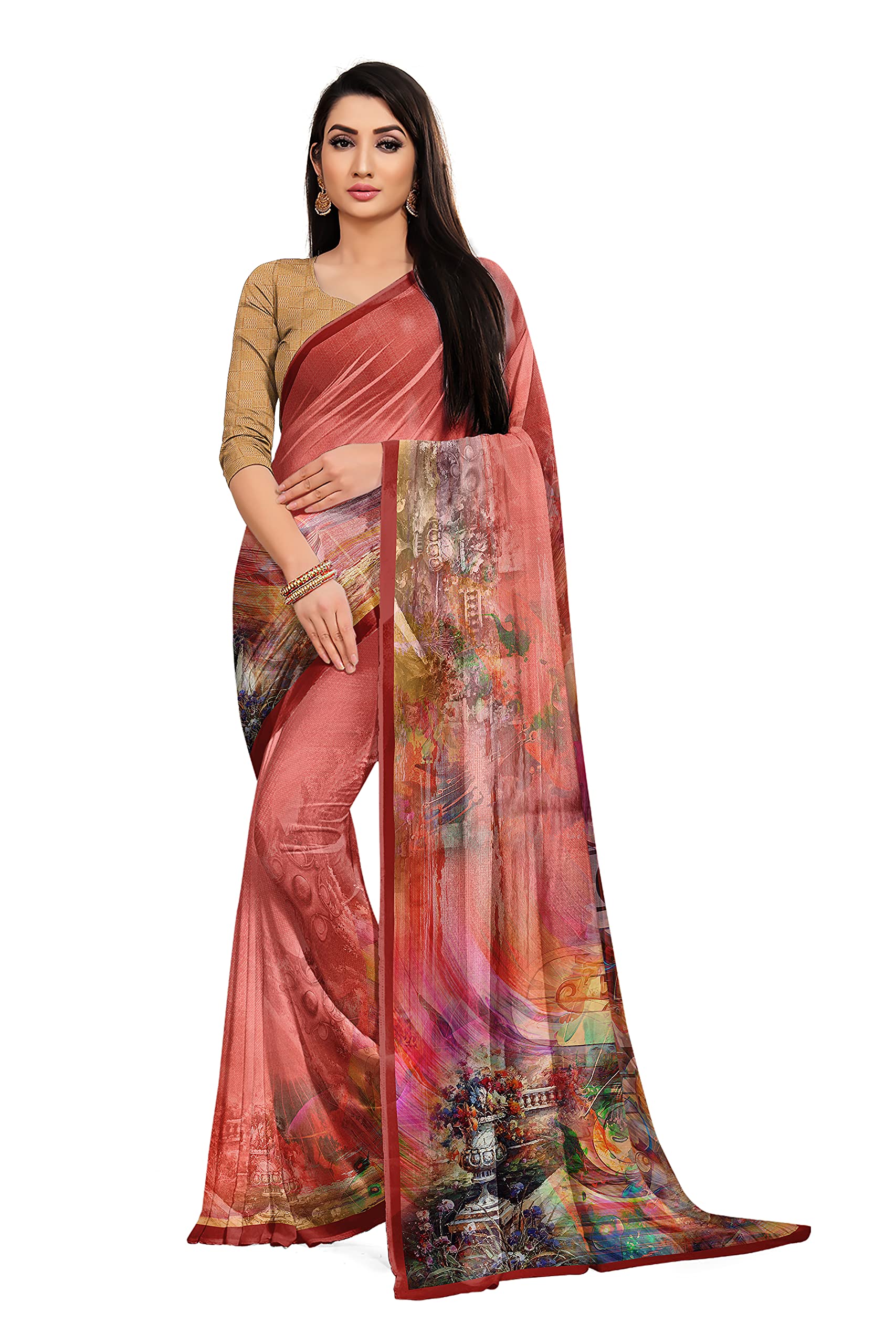 SAMEEHA Women's Woven Georgette, Crepe Saree With Blouse Piece