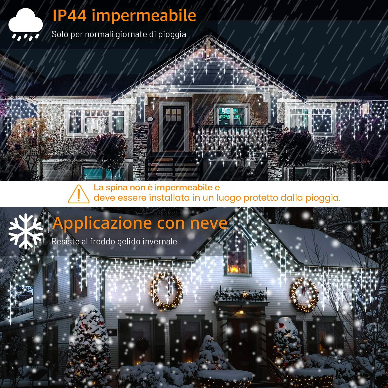 Decorazione Natalizia All'Aperto 10M 360 LED 8 Modalità Di Illuminazione Tenda Luminosa Esterna Waterproof Catena Luminosa Giardino per la Decorazione Esterni di Natale,Bianco Freddo