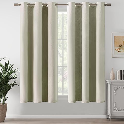 Miniatura 100 de Cortinas opacas con textura de lino gris total para dormitorio, con aislamiento térmico, cortinas cortas de 64 pulgadas, cortinas de granja con