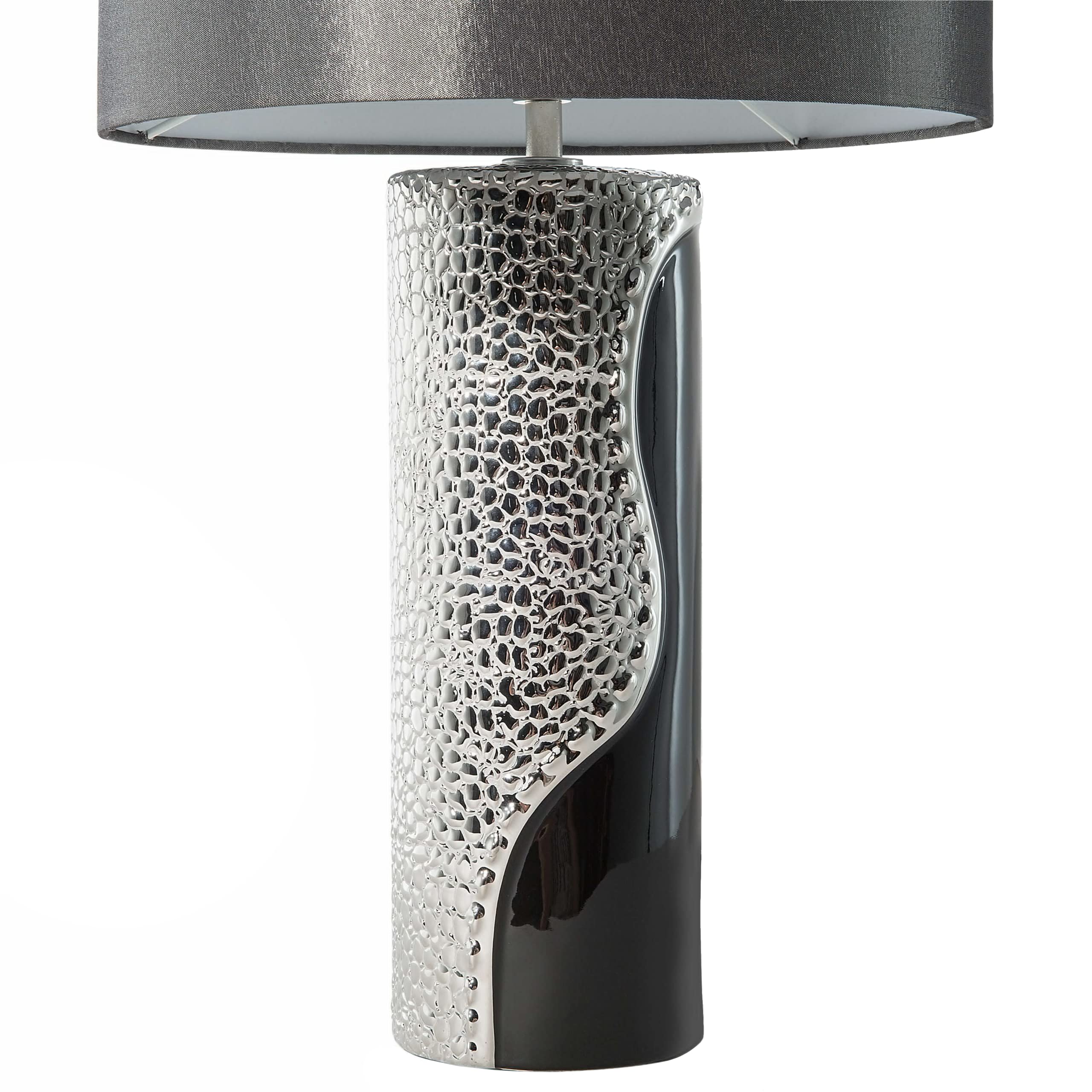 Tischlampe im Glamour Stil Kunstseide/Porzellan schwarz/silber Aiken