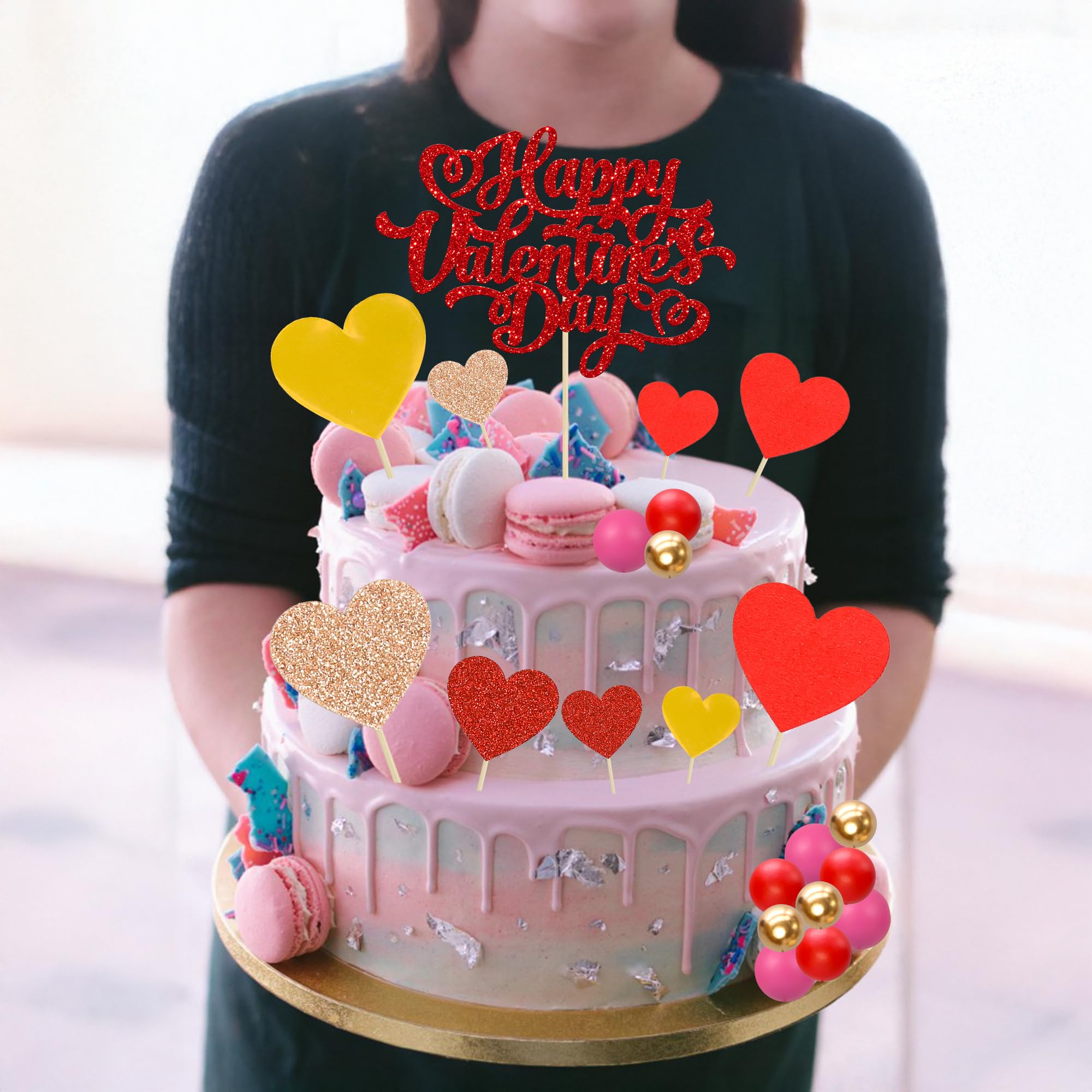 Gyufise Happy Valentine's Day Cake Toppers Red Heart Cupcake Decorations Foam Ball Cake Decorations for Wedding Anniversary Engagement Supplies Multicolor - Image 4
