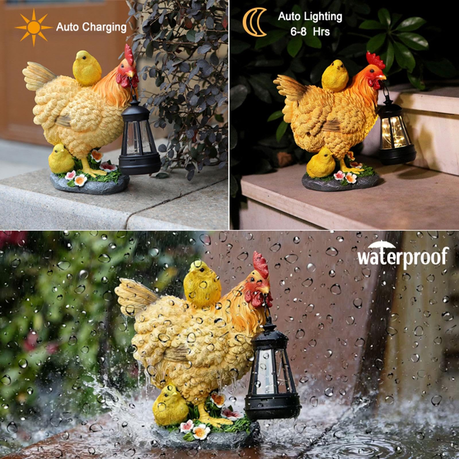 Colcolo Estatua de de jardín con luz Solar, Figura de Animal, lámpara, Regalo, decoración única para Exteriores, Escultura de Resina para Patio, Amarillo