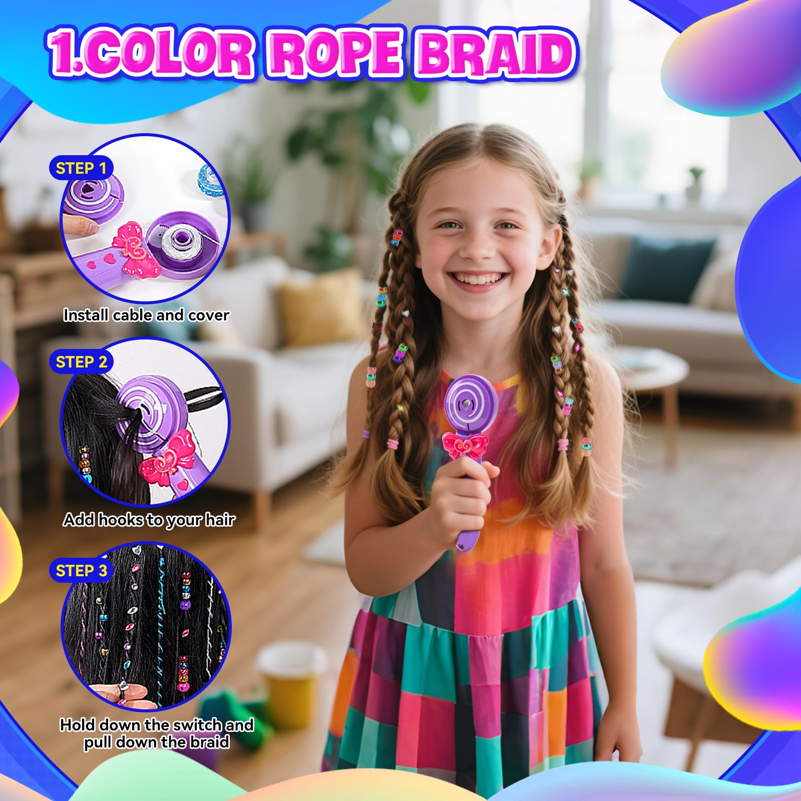 3-in-1 Macchina per Trecce Capelli Automatico, Set Treccine Magiche Bambina con Accessori Fai Da Te, Treccine Capelli Bambina Giocattolo Regalo per Bambine dai 3 ai 12 Anni