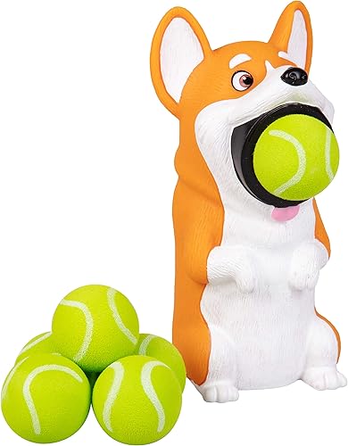 Hog Wild Corgi Ball Popper Toy – Incluye 4 bolas de espuma suave – Pelotas de apretar para reventar con aire de hasta 20 pies – Lanzador seguro para
