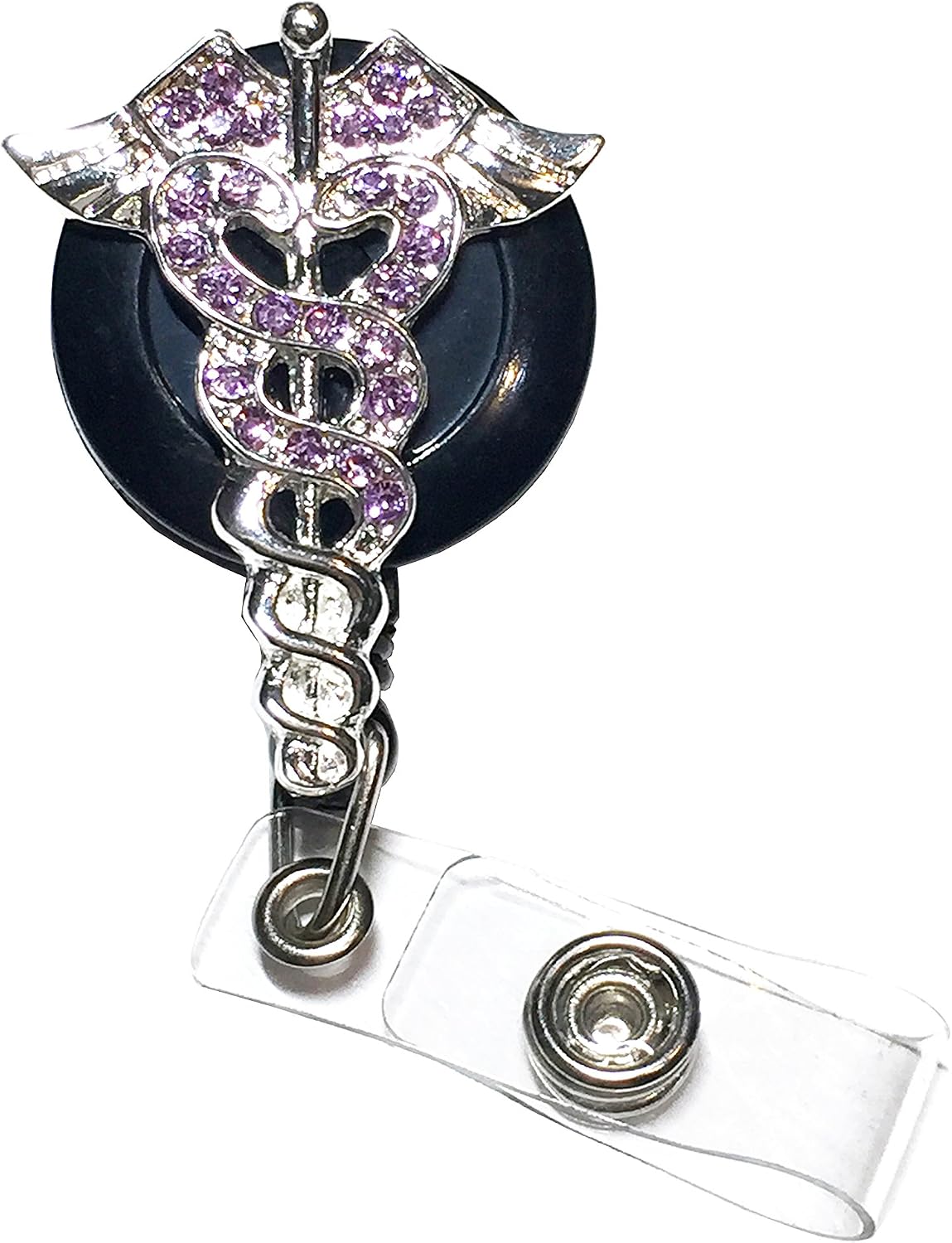 WigsPedia Medical RN Doctor Nurse Rhinestone Retractable Badge Reel/ID Badge Holder/Brooch/Pendant/Id Badge Holder (Lavender (Light Purple) Medical Caduceus Symbol)