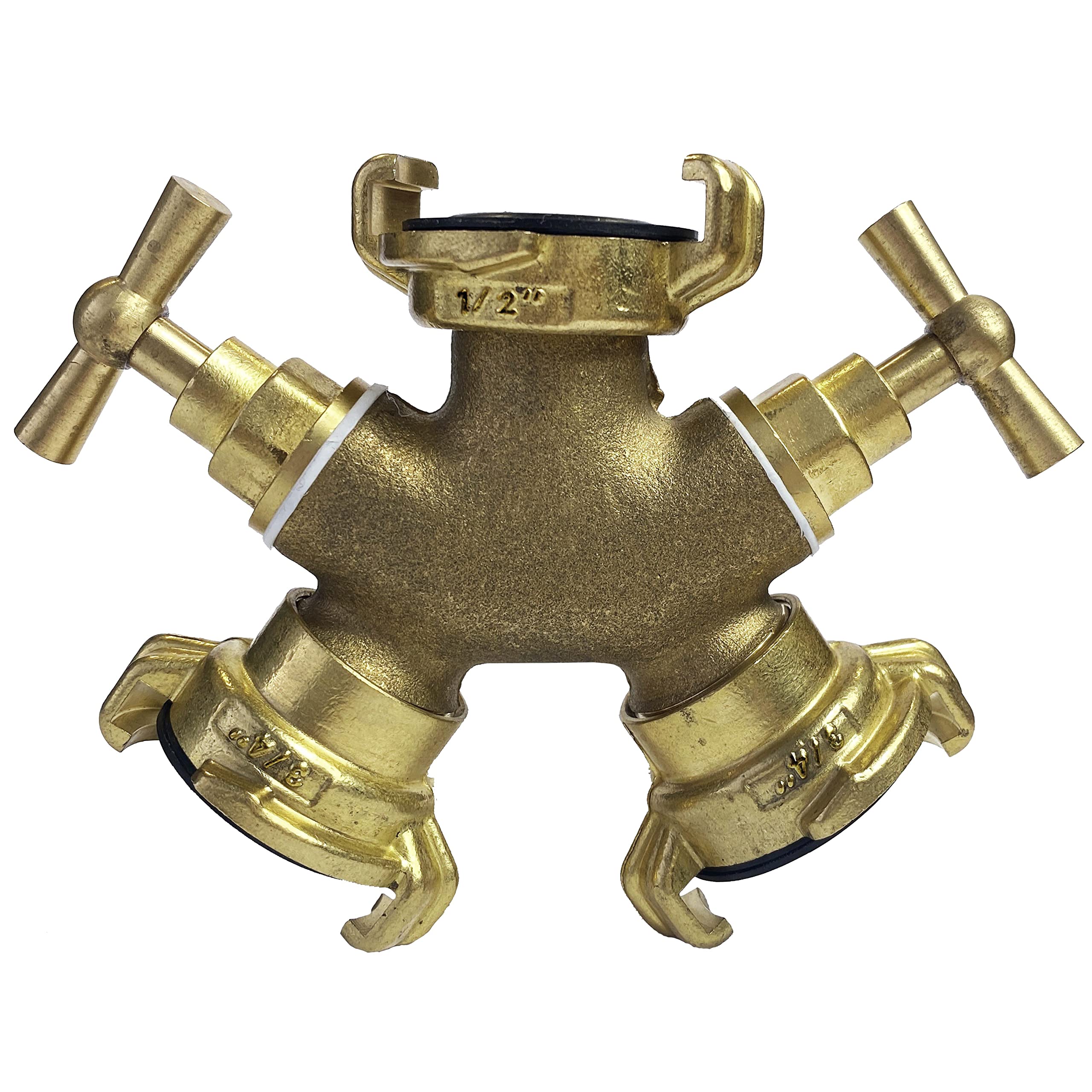 Solid Brass Hose Claw Fittings (3-Way-Splitter with valves) Divides one Supply into Two outlets,Used by professionall Gardeners,Landscapers and Nursery Workers