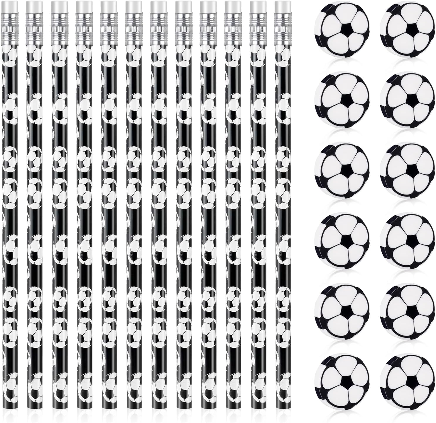 AUAUY Football Pencils - 12 PCS Wooden Soccer Pencils with 12 Football Erasers - Unsharpened, Suitable for Home, School, Sports, Stationery Gifts, Office Supplies