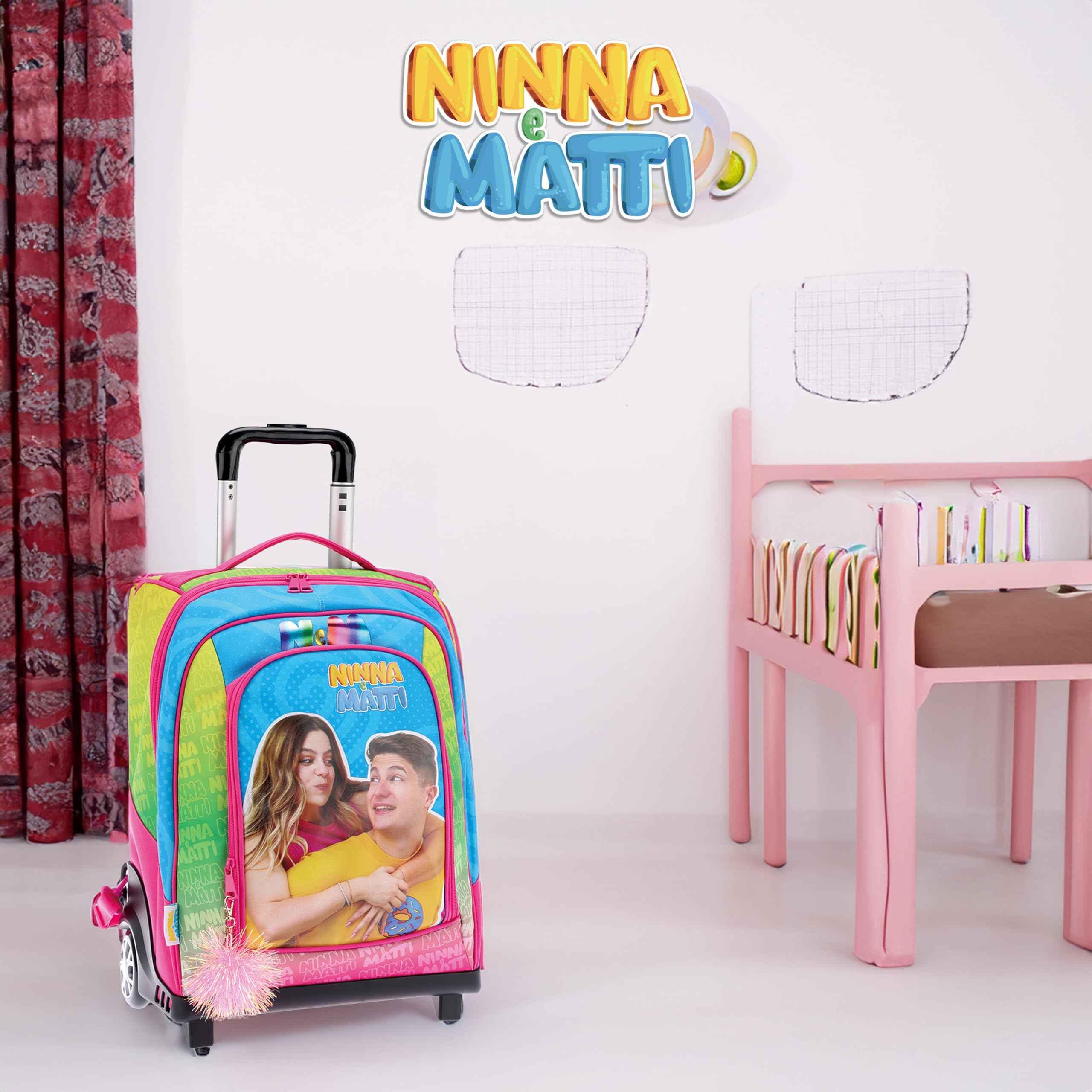 NINNA e MATTI Zaino Trolley con Ruote e Asta Telescopica, Linea Scuola 2025-2026, 45 x 34,5 x 21 cm
