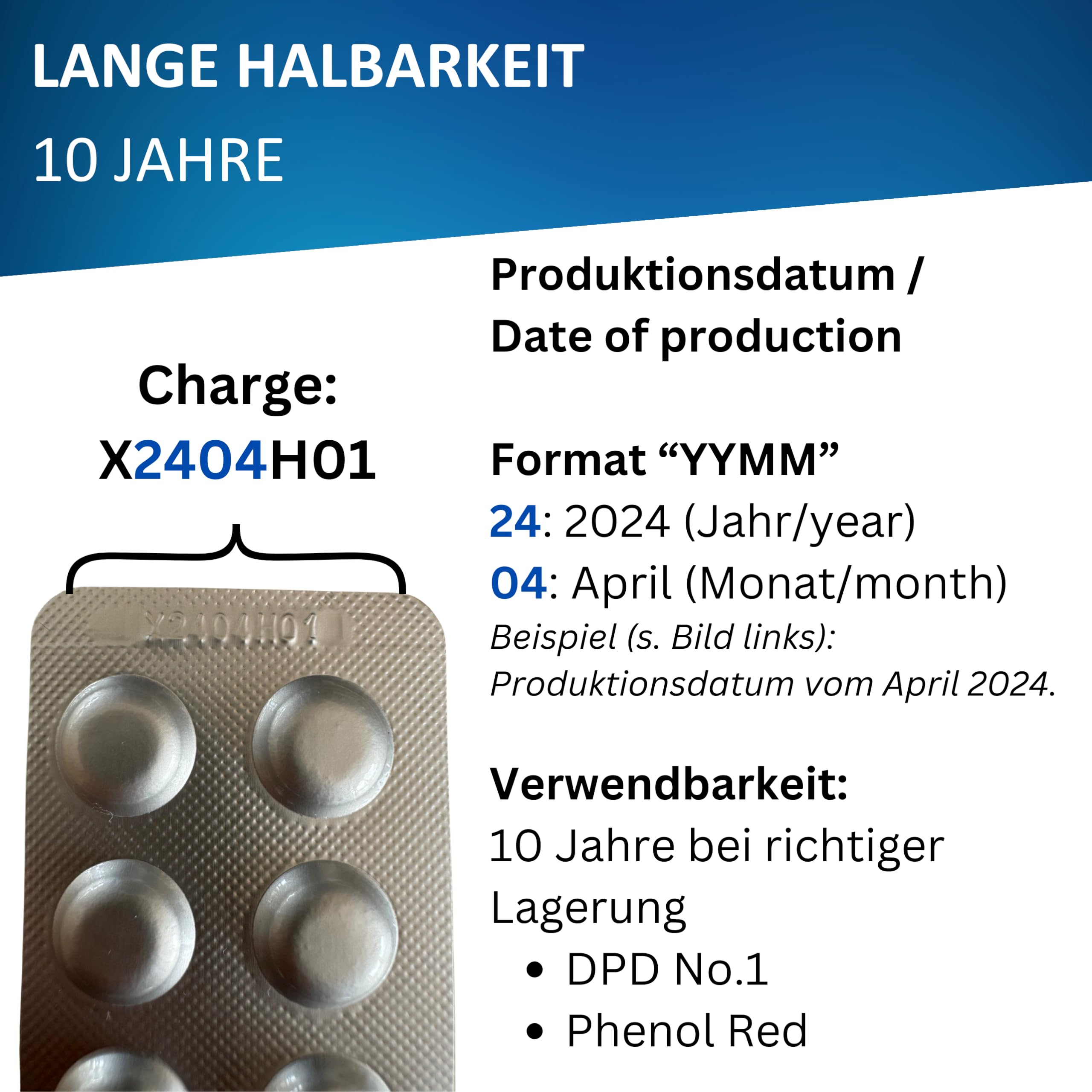100 tabletek testowych Rapid do testera wstrząsów, 50 x pH Phenol Red, 50 x DPD1, bez chloru, tester wody basenowej, trwałość 10 lat