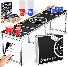 KESSER® Beer Pong Table Set with Card Game Drinking Game – Includes 100 Cups (50 Red & 50 Blue), 6 Balls + Rules Party Games Table Height Adjustable Foldable Classic + Card Game