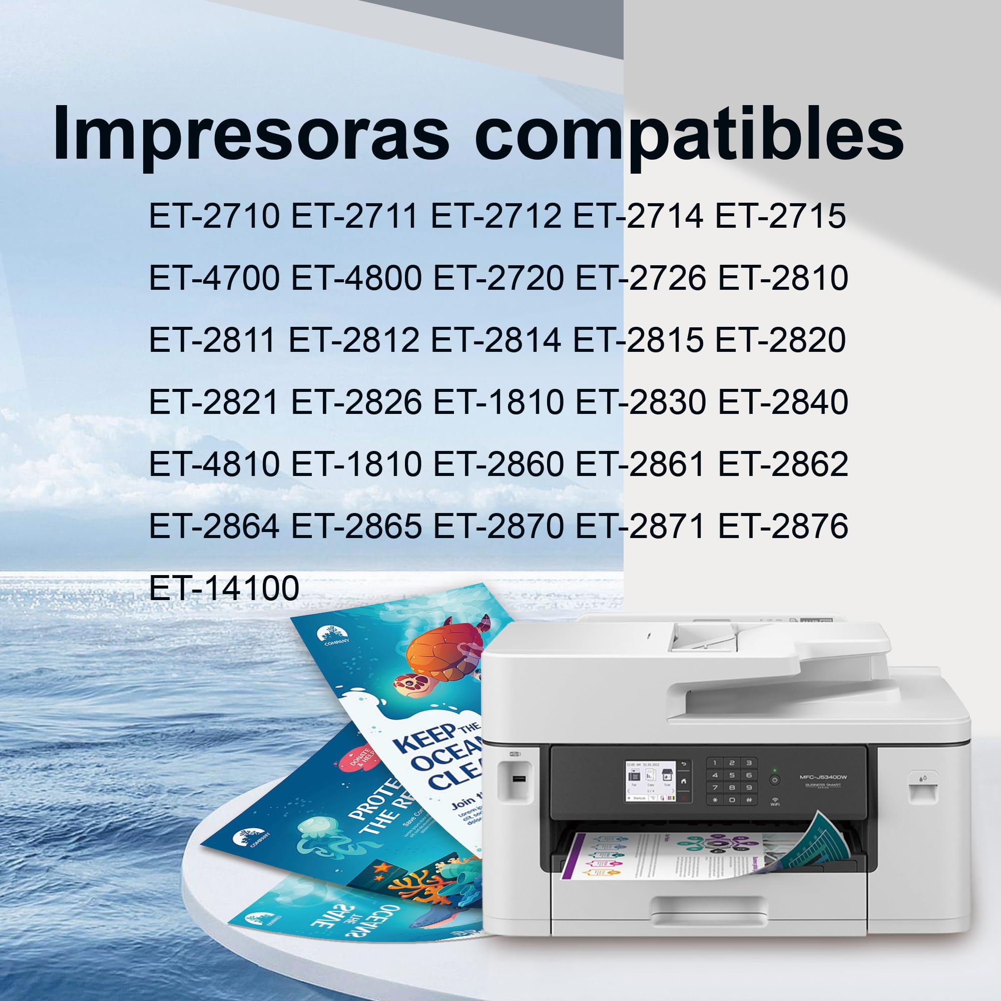 104 Tinta Multipack Compatible para Epson 104 Tinta ET-1810 ET-2710 ET-2720 ET-2810 ET-2811 ET-2812 ET-2814 ET-2815 ET-2820 ET-2821 ET-2825 ET-2826 ET-4700 ET-4800 Printer(5-Pack,2BK/C/M/Y) — view 2