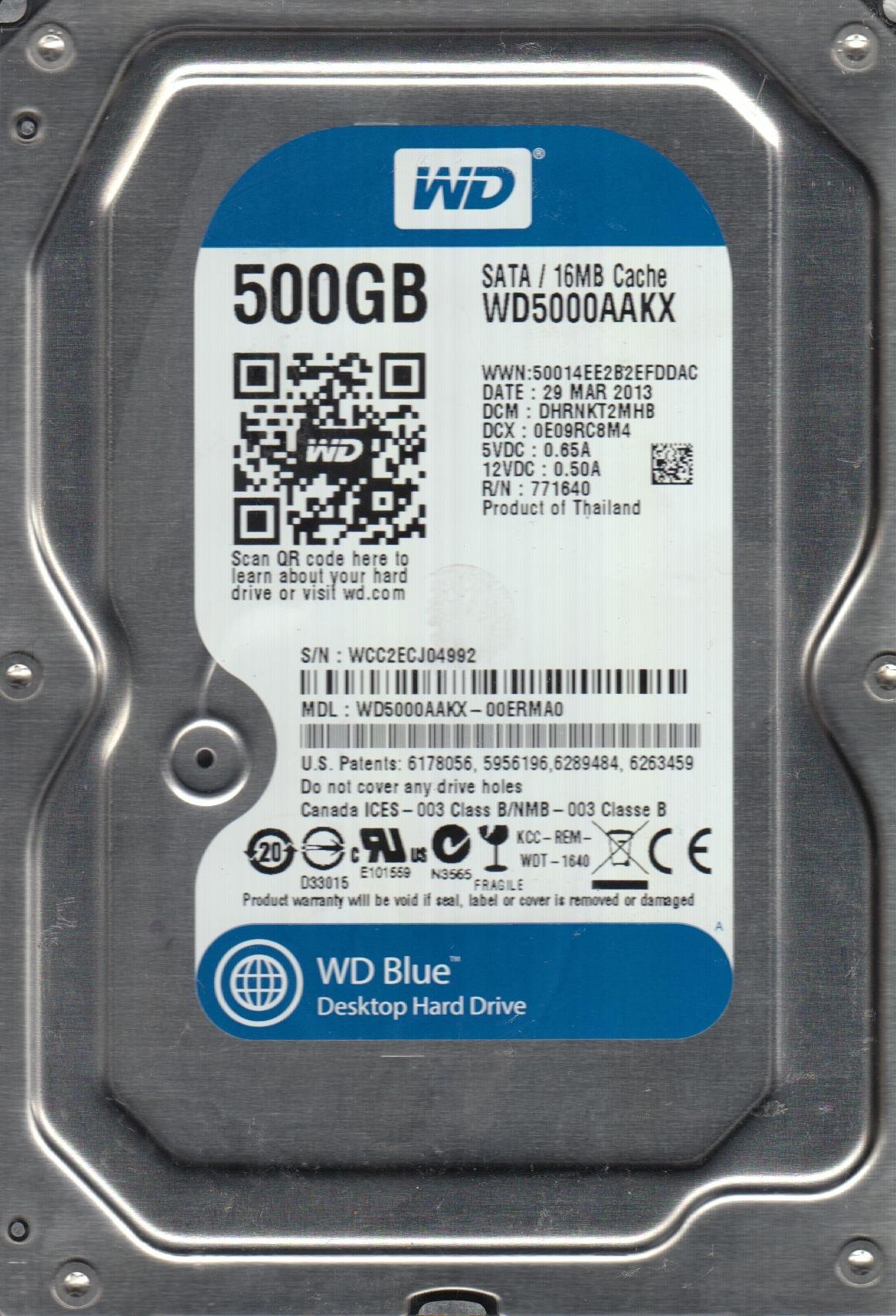 Disque dur 1TB SATA 3.5 Western Digital WD10EAVS-22D7B0 DCM HBRNHT2MFB