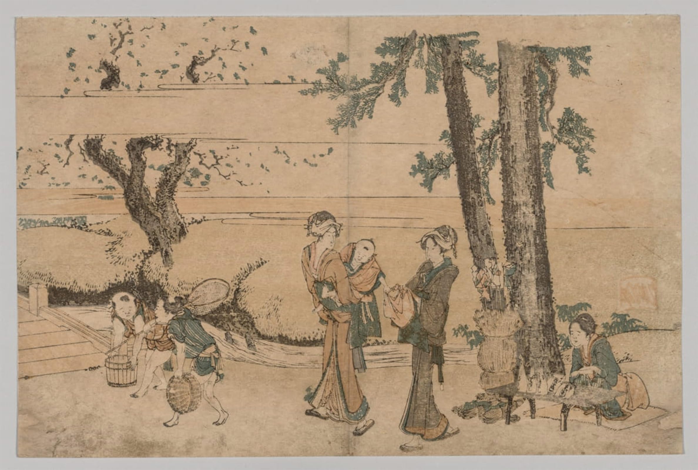 SERENDIPITP Aesthetic Poster Photo Wall Print Retro Picture Group of Figures Near a Brook by Katsushika Hokusai Modern Wall Artwork for Home Decor 60x90cm