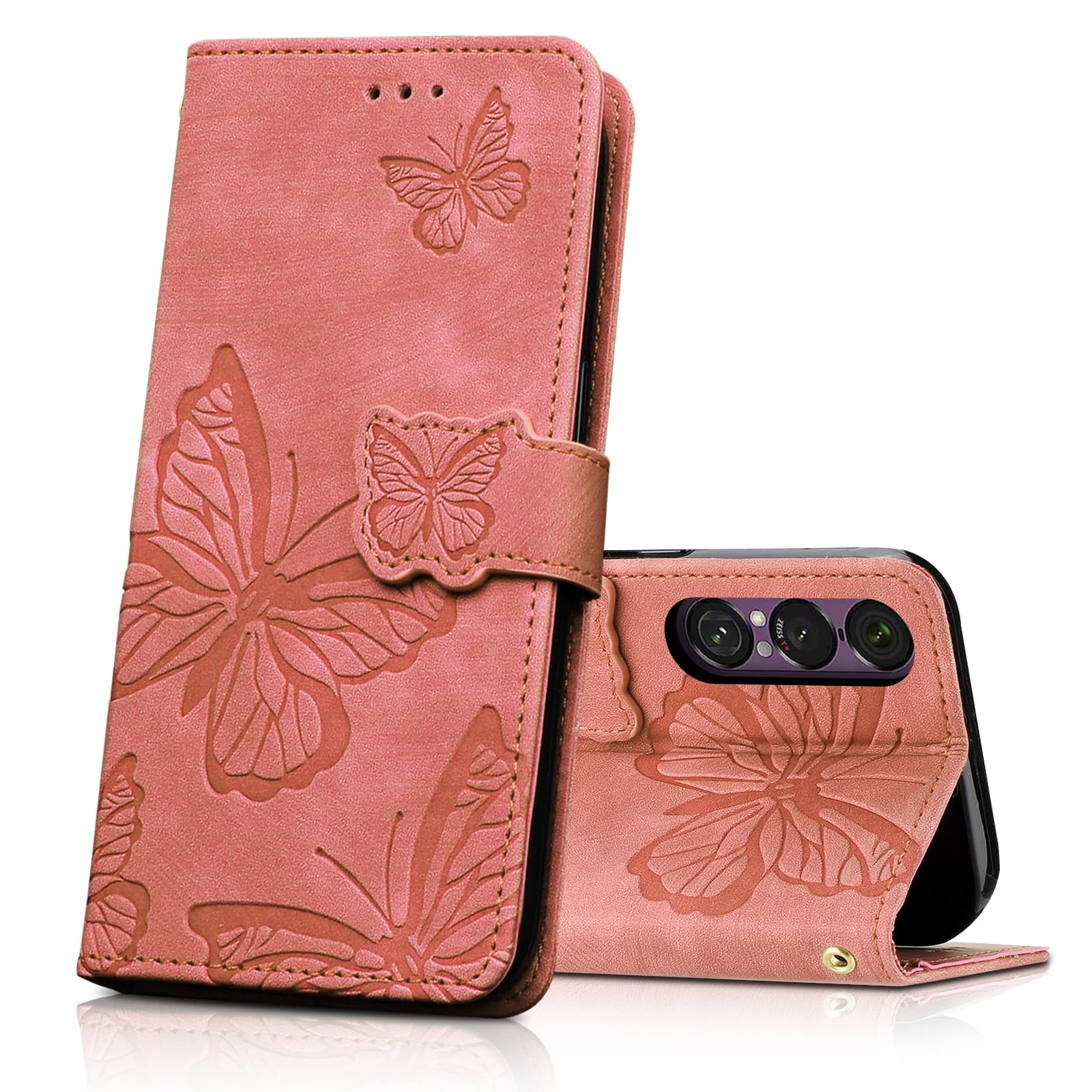 Case for Sony Xperia 1 VII, PU Leather Flip Case, Magnetic Wallet Pouch Protective Case for Sony Xperia 1 VII, Pink