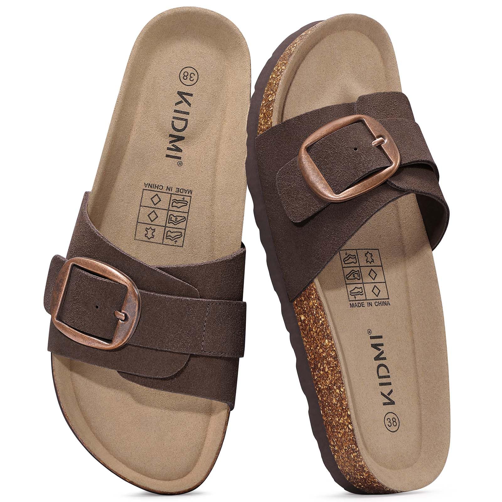 KIDMI Women's Cork Footbed Sandals Comfortable Suede Summer Slides