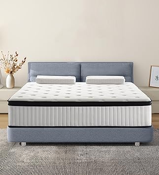 14 Inch Queen Mattress in a Box, Memory Foam with Individual Pocket Spring Hybrid, for Pressure Relief & Motion Isolation, Black & White Medium Firm Colchon, Fast Rebound.