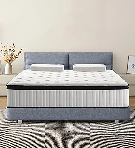 Mattress 10 Inch Full Size Memory Foam and Springs Hybrid Mattress in a Box, Stress Relief and Cooling, Black & White Medium Firm Colchon, Fast Reboud.