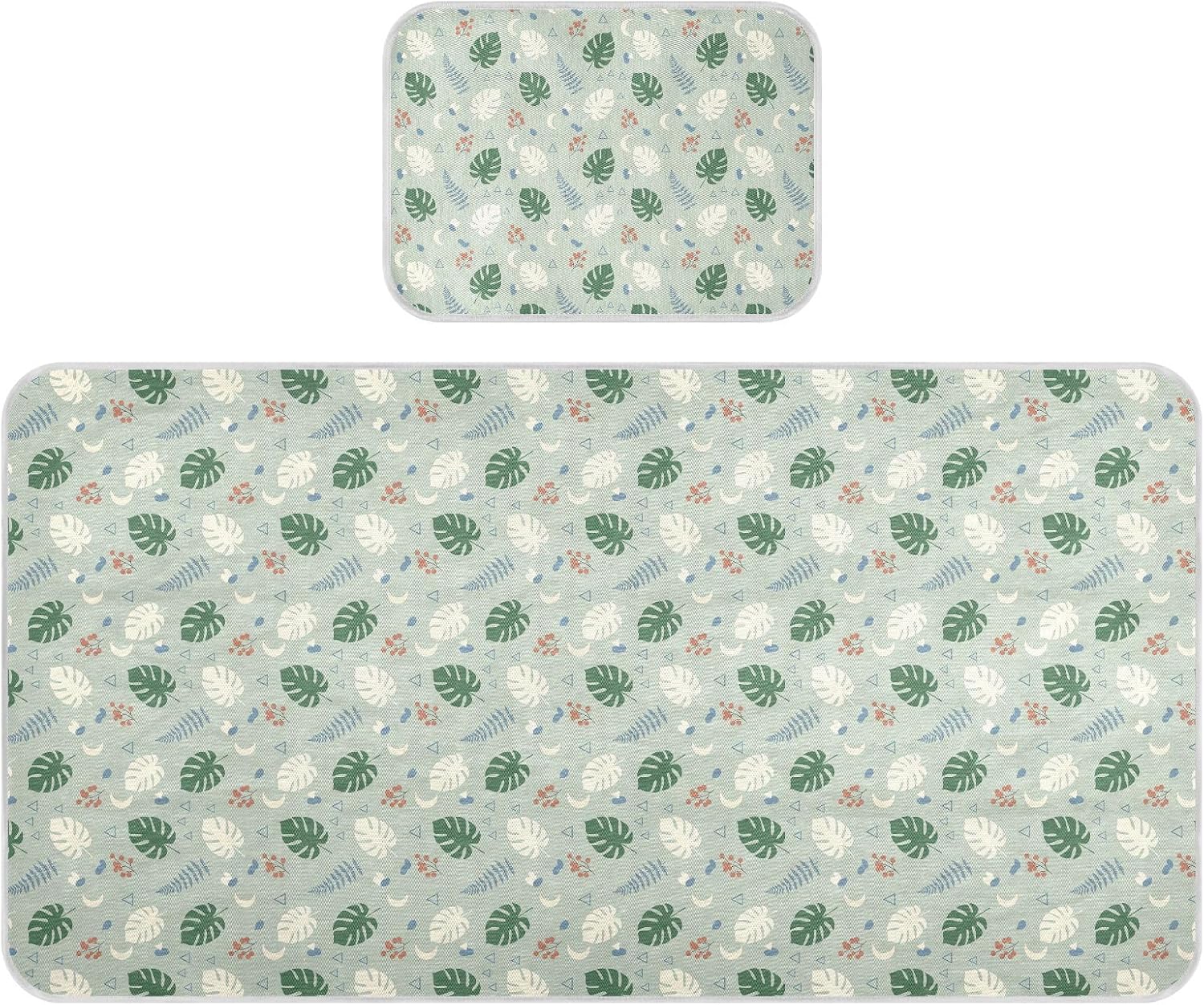 Baby Cooling Mat Cartoon Monstera Leaves Ice Silk Breathable Mesh Summer Crib Mattress Pad with Pillowcase, Soft Cooling Sleeping Surface for Infant & Toddler, 52"x28"